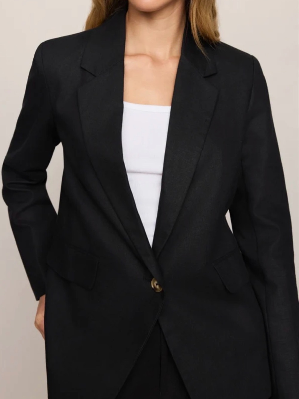 LOFT Black Linen Single-Button Longline Blazer